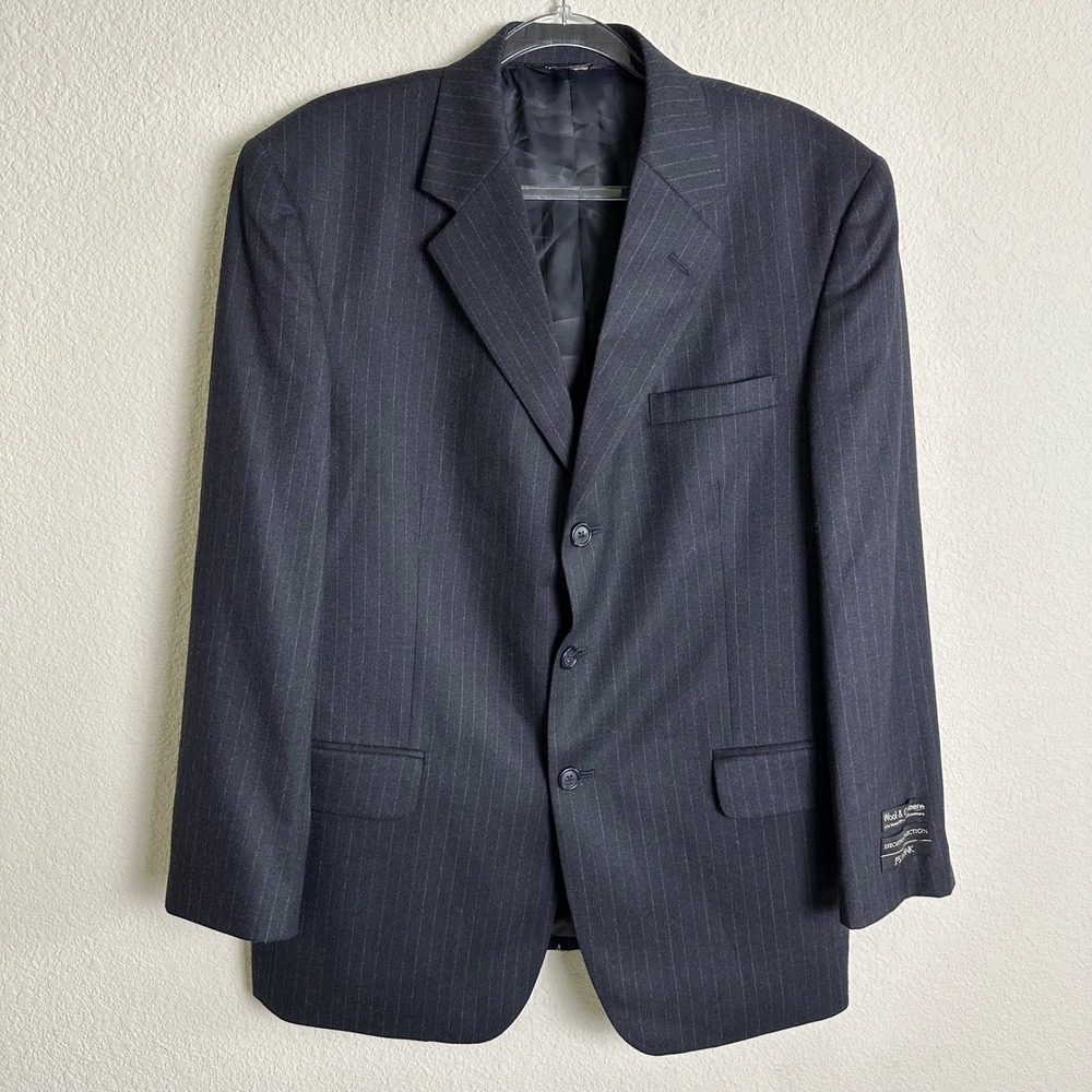 Jos A Bank Executive Collection Navy Pinstripe Wool Cashmere Blazer Jacket 42S - Picture 2 of 10